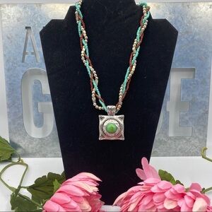 Boho Turquoise Red Silver‎ Beaded Rope Southwestern